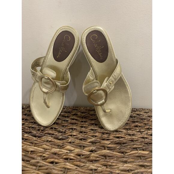 Cole Haan D28112 Women's Gold White Wedge Slide Grand Sandals Size 8 B Princess - Picture 1 of 7
